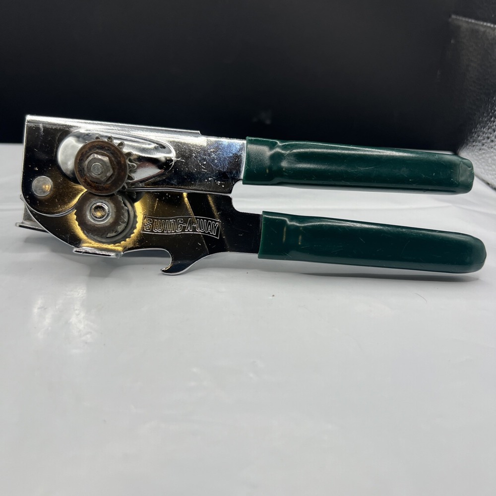 Vtg Swing-A-Way Manual Can Opener Green Handle Grip Bottle Opener Made In USA